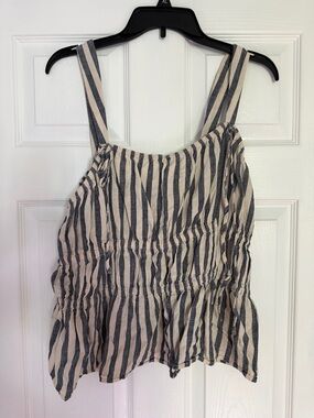 Striped Sleeveless Peplum Top - Navy & Cream
